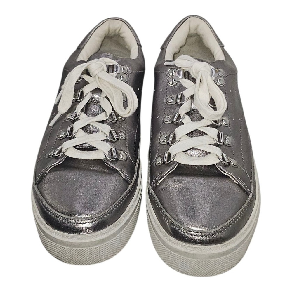All Saints Quinn Low‎ Top Silver Leather Platform Sneakers Women's US Sz 9 EU 39